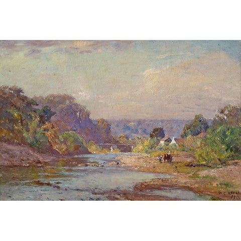 Brookville Landscape Gold Ornate Wood Framed Art Print with Double Matting by Steele, Theodore Clement