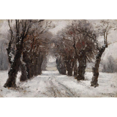 Winter in Munich Black Modern Wood Framed Art Print with Double Matting by Steele, Theodore Clement