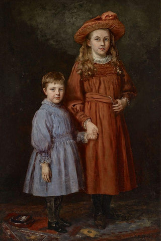 The Pierce Children Black Ornate Wood Framed Art Print with Double Matting by Steele, Theodore Clement