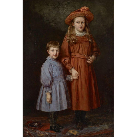 The Pierce Children Black Modern Wood Framed Art Print with Double Matting by Steele, Theodore Clement