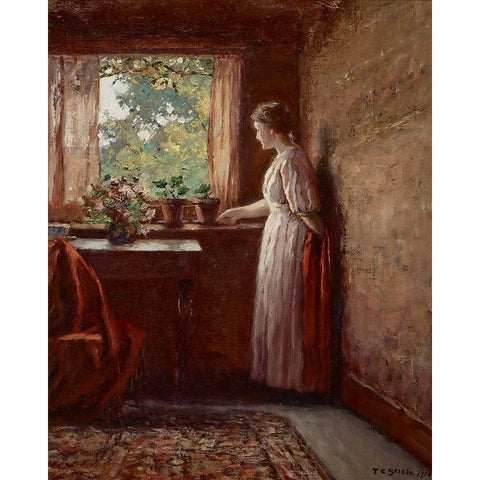 The Girl by the Window Gold Ornate Wood Framed Art Print with Double Matting by Steele, Theodore Clement