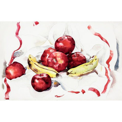 Still Life with Apples and Bananas White Modern Wood Framed Art Print by Demuth, Charles