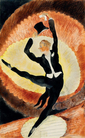 In Vaudeville-Acrobatic Male Dancer with Top Hat White Modern Wood Framed Art Print with Double Matting by Demuth, Charles