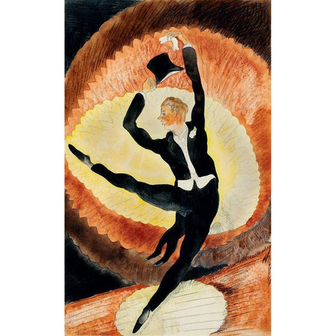 In Vaudeville-Acrobatic Male Dancer with Top Hat Black Modern Wood Framed Art Print by Demuth, Charles