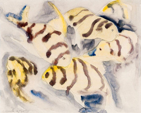 Fish Series-No. 3 White Modern Wood Framed Art Print with Double Matting by Demuth, Charles