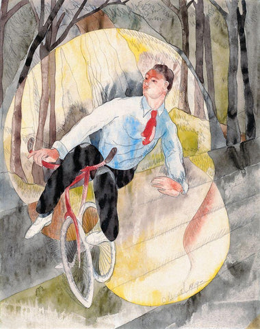 In Vaudeville-the Bicycle Rider Black Ornate Wood Framed Art Print with Double Matting by Demuth, Charles