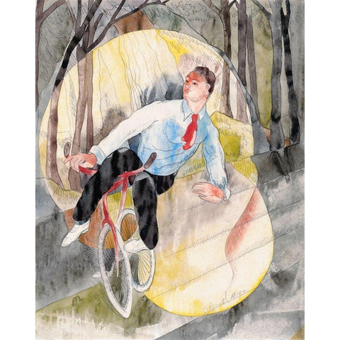 In Vaudeville-the Bicycle Rider White Modern Wood Framed Art Print by Demuth, Charles