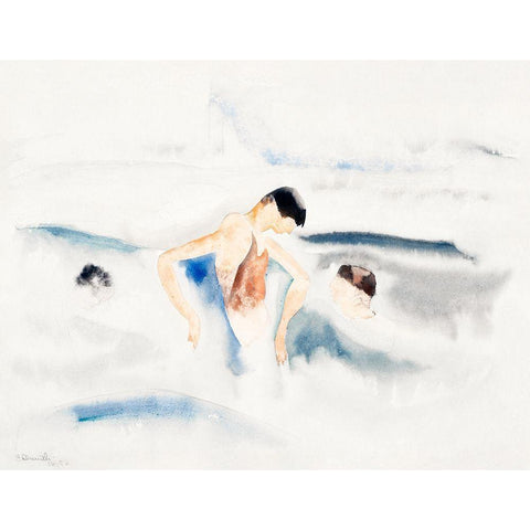 Three Figures in Water White Modern Wood Framed Art Print by Demuth, Charles