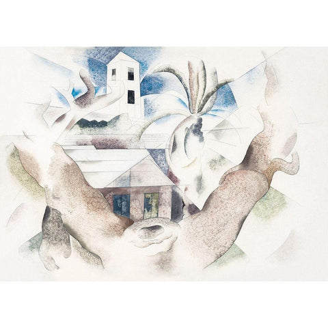 Bermuda No. 1-Tree and House White Modern Wood Framed Art Print by Demuth, Charles