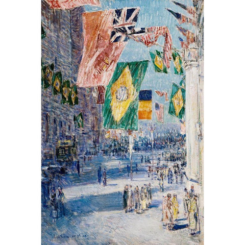 Avenue of the Allies-Brazil-Belgium Black Modern Wood Framed Art Print with Double Matting by Hassam, Childe