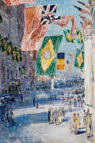 Avenue of the Allies-Brazil-Belgium White Modern Wood Framed Art Print with Double Matting by Hassam, Childe