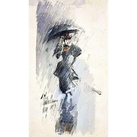 Woman with Umbrella White Modern Wood Framed Art Print by Hassam, Childe