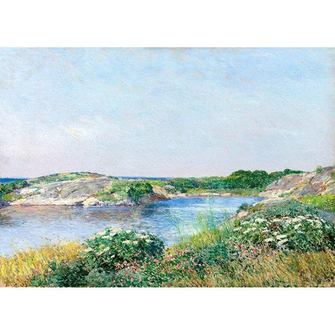 The Little Pond-Appledore Gold Ornate Wood Framed Art Print with Double Matting by Hassam, Childe