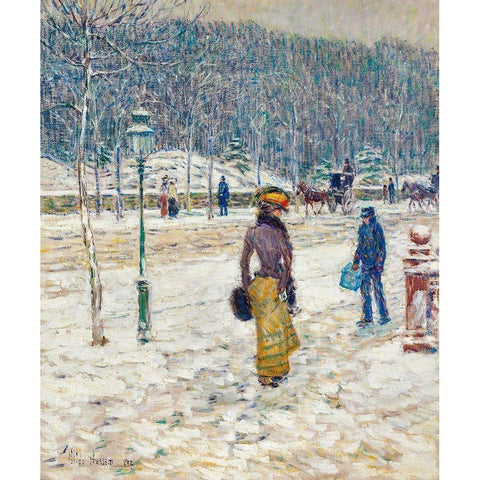 New York Street White Modern Wood Framed Art Print by Hassam, Childe