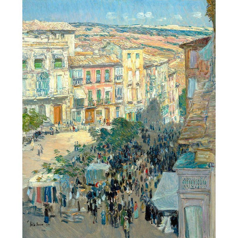 View of a Southern French City Black Modern Wood Framed Art Print with Double Matting by Hassam, Childe