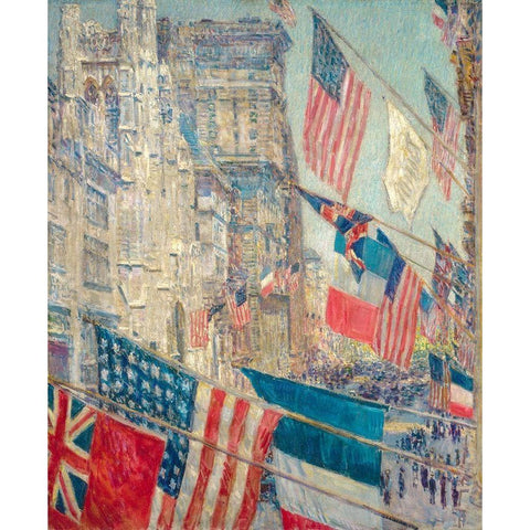 Allies Day Black Modern Wood Framed Art Print with Double Matting by Hassam, Childe