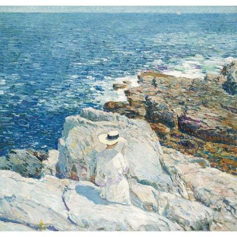 South Ledges-Appledore White Modern Wood Framed Art Print by Hassam, Childe