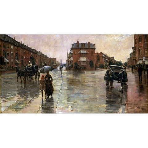 Rainy Day-Boston Black Modern Wood Framed Art Print with Double Matting by Hassam, Childe