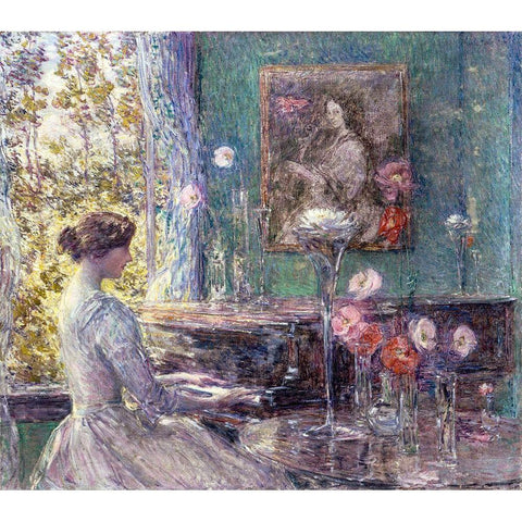 Improvisation Gold Ornate Wood Framed Art Print with Double Matting by Hassam, Childe