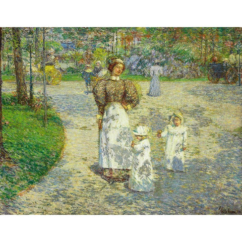 Spring in Central Park Gold Ornate Wood Framed Art Print with Double Matting by Hassam, Childe