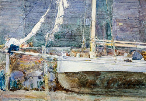 Drydock-Gloucester White Modern Wood Framed Art Print with Double Matting by Hassam, Childe