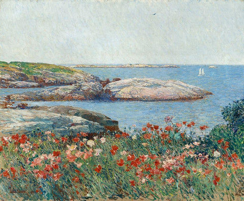 Poppies-Isles of Shoals Black Ornate Wood Framed Art Print with Double Matting by Hassam, Childe