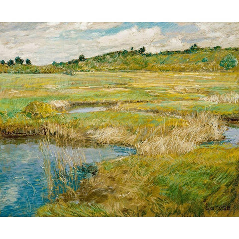 The Concord Meadow Black Modern Wood Framed Art Print with Double Matting by Hassam, Childe