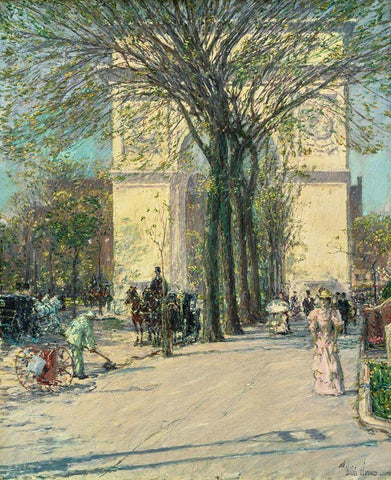 Washington Arch-Spring White Modern Wood Framed Art Print with Double Matting by Hassam, Childe