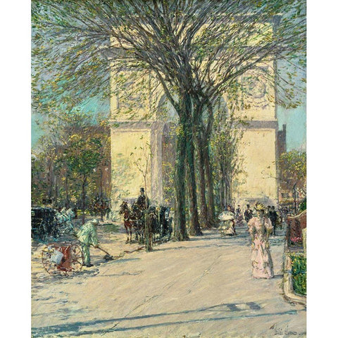 Washington Arch-Spring Black Modern Wood Framed Art Print with Double Matting by Hassam, Childe