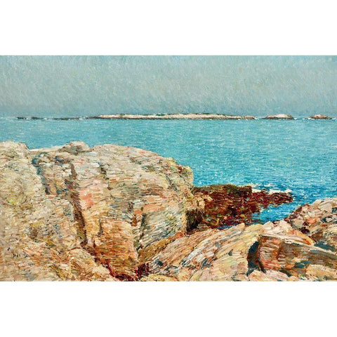 Duck Island White Modern Wood Framed Art Print by Hassam, Childe