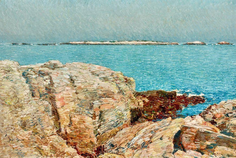 Duck Island White Modern Wood Framed Art Print with Double Matting by Hassam, Childe