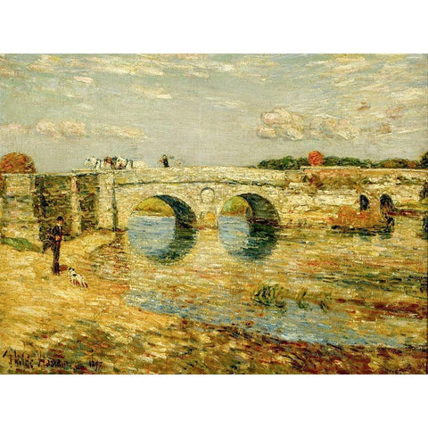 Bridge Over the Stour Black Modern Wood Framed Art Print with Double Matting by Hassam, Childe