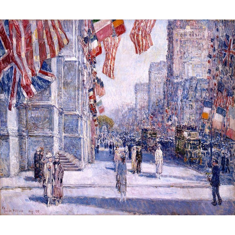 Early Morning on the Avenue in May 1917 Black Modern Wood Framed Art Print with Double Matting by Hassam, Childe