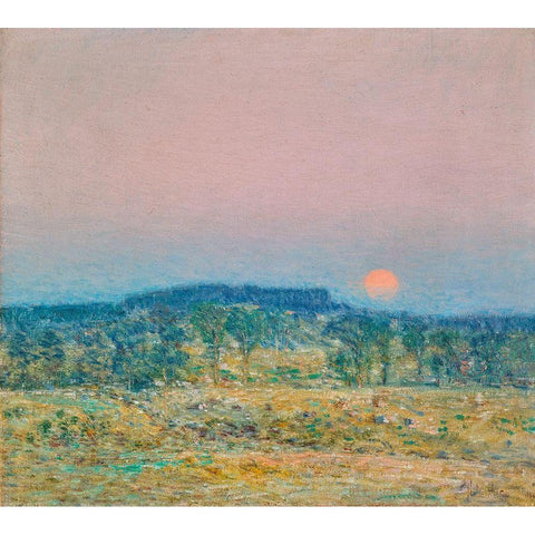 September Moonrise Black Modern Wood Framed Art Print with Double Matting by Hassam, Childe