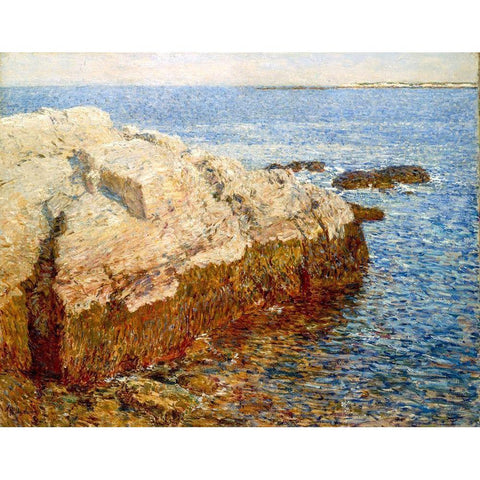 Cliff Rock Appledore Gold Ornate Wood Framed Art Print with Double Matting by Hassam, Childe