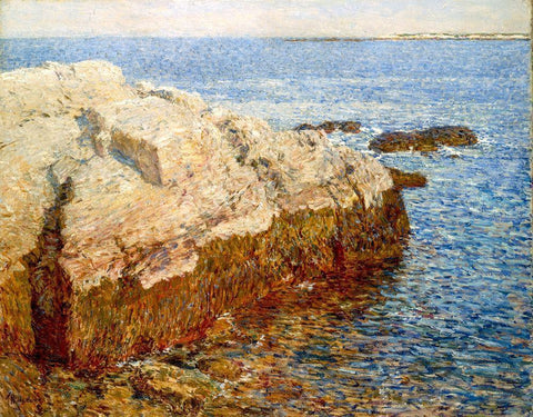 Cliff Rock Appledore Black Ornate Wood Framed Art Print with Double Matting by Hassam, Childe