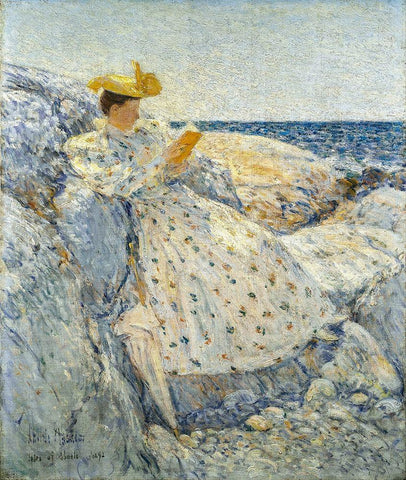 Summer Sunlight Isles of Shoals Black Ornate Wood Framed Art Print with Double Matting by Hassam, Childe