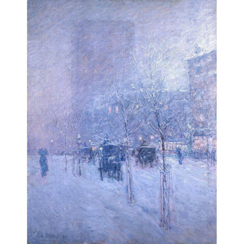 Late Afternoon-New York-Winter Gold Ornate Wood Framed Art Print with Double Matting by Hassam, Childe