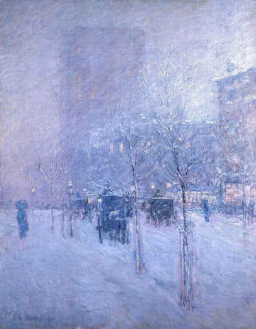 Late Afternoon-New York-Winter White Modern Wood Framed Art Print with Double Matting by Hassam, Childe