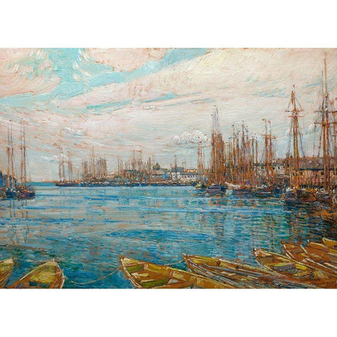 Harbor of a Thousand Masts Black Modern Wood Framed Art Print with Double Matting by Hassam, Childe