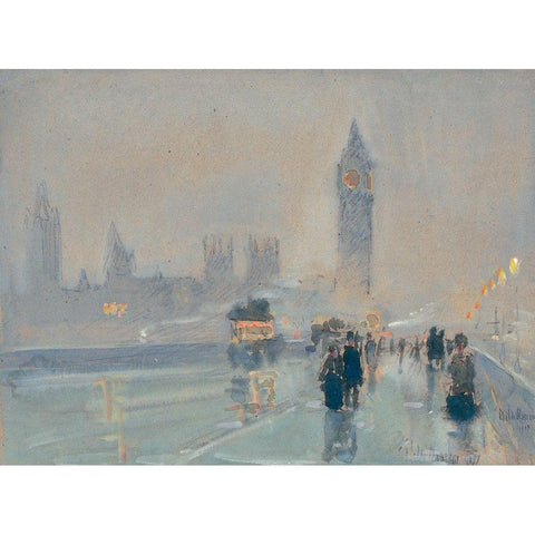 Big Ben Black Modern Wood Framed Art Print with Double Matting by Hassam, Childe