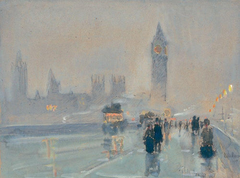 Big Ben Black Ornate Wood Framed Art Print with Double Matting by Hassam, Childe