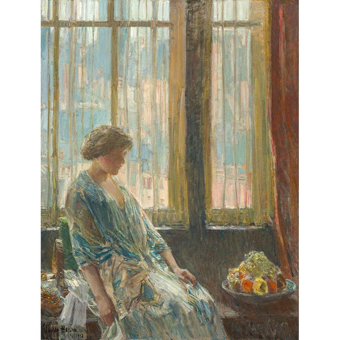 The New York Window White Modern Wood Framed Art Print by Hassam, Childe