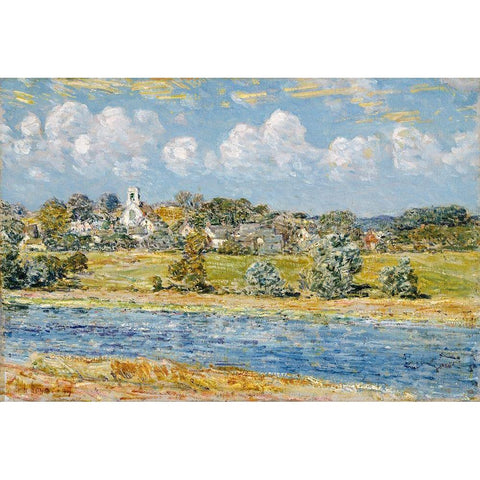 Landscape at Newfields-New Hampshire Gold Ornate Wood Framed Art Print with Double Matting by Hassam, Childe