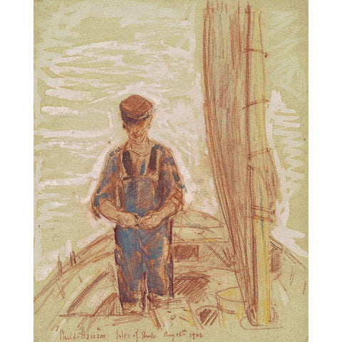 Fisherman-Isle of Shoals Black Modern Wood Framed Art Print with Double Matting by Hassam, Childe