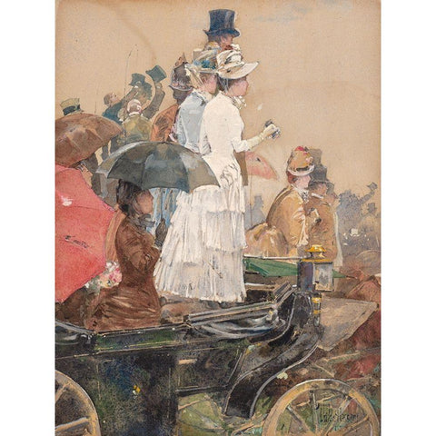 Spectators at the Grand Prix Black Modern Wood Framed Art Print with Double Matting by Hassam, Childe