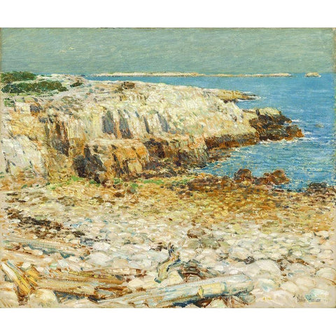 A North East Headland Gold Ornate Wood Framed Art Print with Double Matting by Hassam, Childe