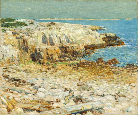 A North East Headland White Modern Wood Framed Art Print with Double Matting by Hassam, Childe