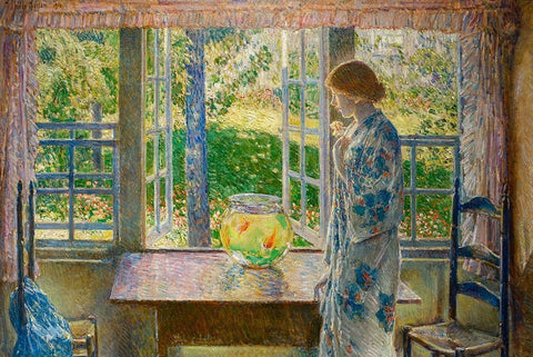 The Goldfish Window Black Ornate Wood Framed Art Print with Double Matting by Hassam, Childe