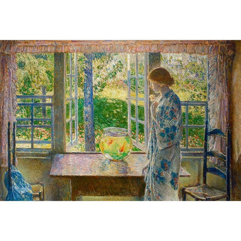 The Goldfish Window Black Modern Wood Framed Art Print with Double Matting by Hassam, Childe